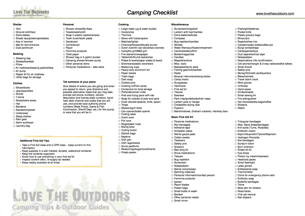 Picture of: Camping Checklist – Love The Outdoors